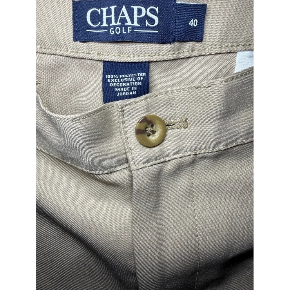 Chaps Golf Shorts Men Size 40 Tan Khaki Flat Front Performance Polyester Casual